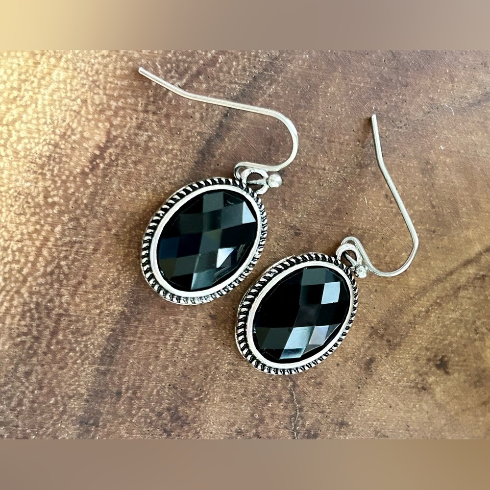 Black and silver dangle earrings